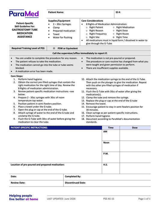 Gastrostomy Tube Medication Assistance (Skill Guideline) - page 1