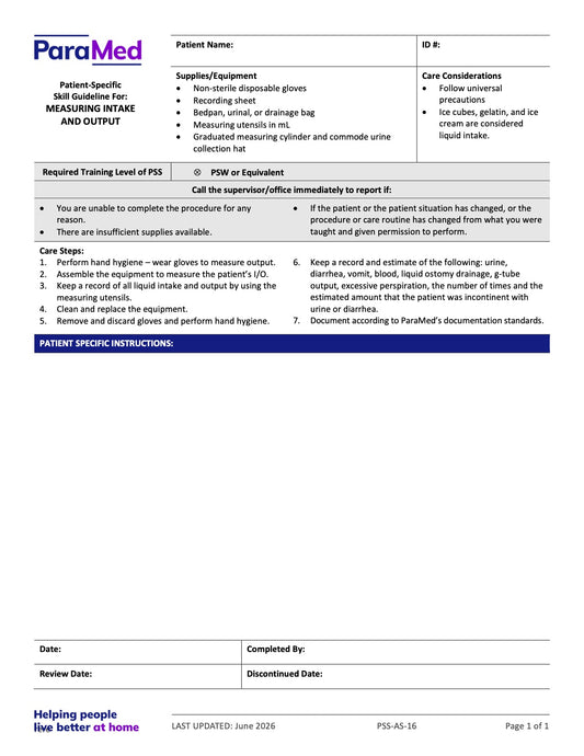 Measuring Intake And Output (Skill Guideline) - page 1
