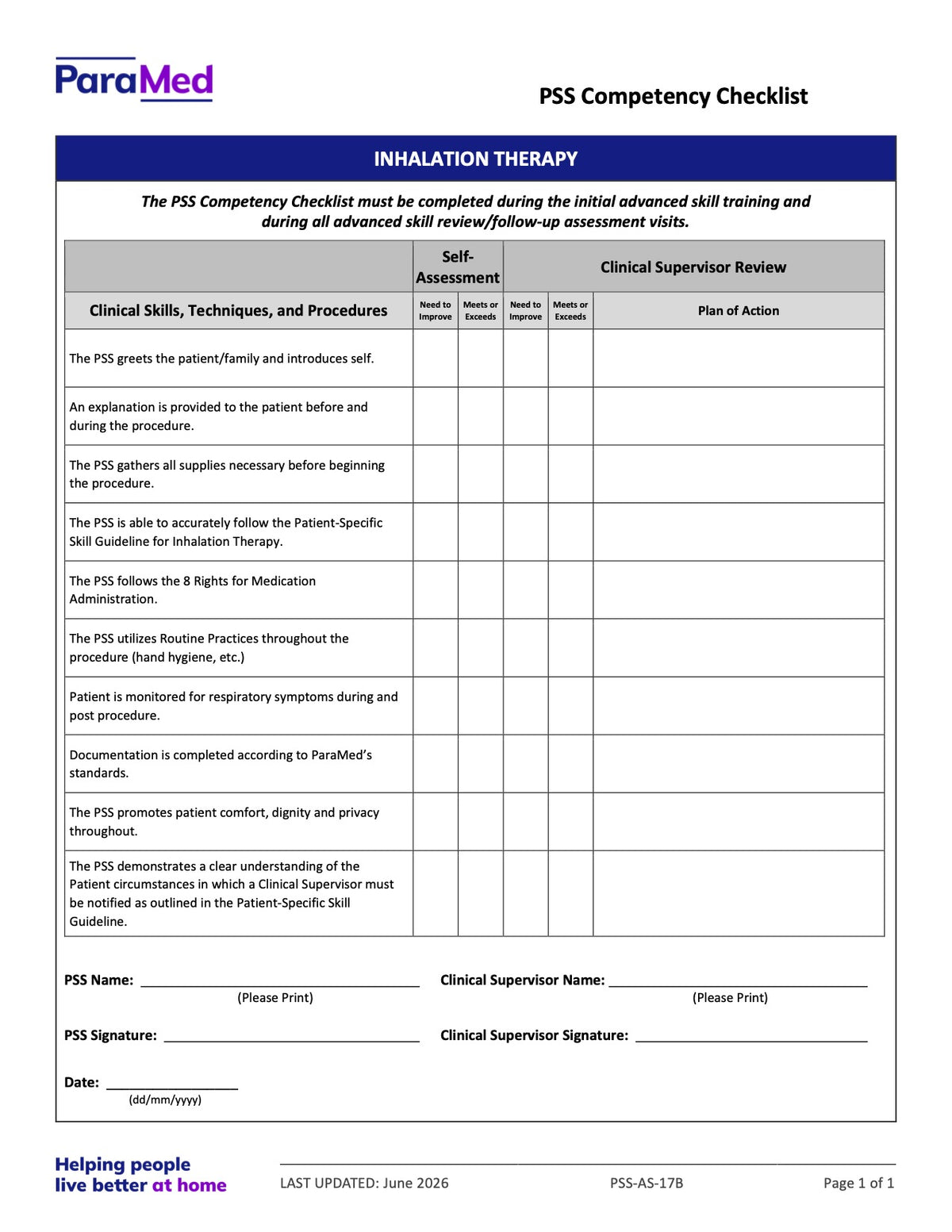 Inhalation Therapy (Competency Checklist) - page 1