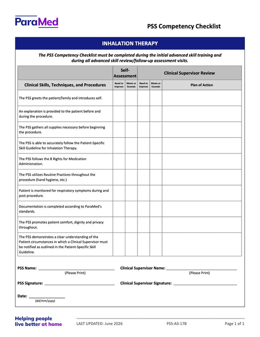 Inhalation Therapy (Competency Checklist) - page 1