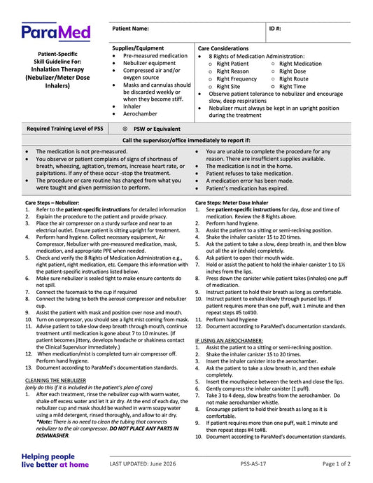 Inhalation Therapy (Skill Guideline) - page 1