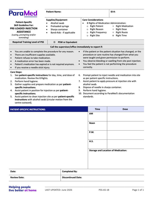 Pre-Loaded Injection Assistance (Skill Guideline) - page 1