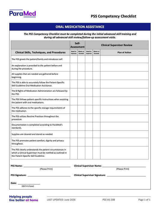 Oral Medication Assistance (Competency Checklist) - page 1
