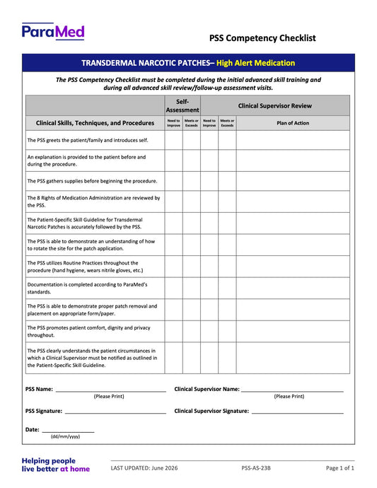 Transdermal Narcotic Patches (Competency Checklist) - page 1