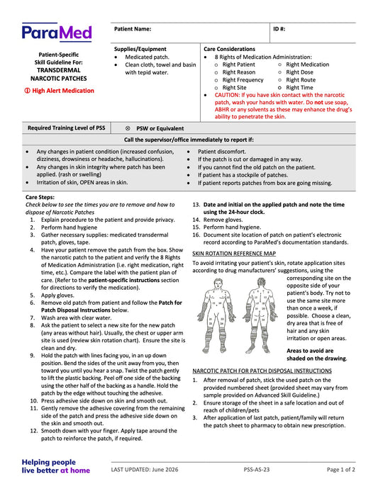 Transdermal Narcotic Patches (Skill Guideline) - page 1