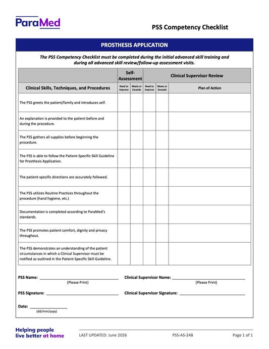 Prosthesis Application (Competency Checklist) - page 1