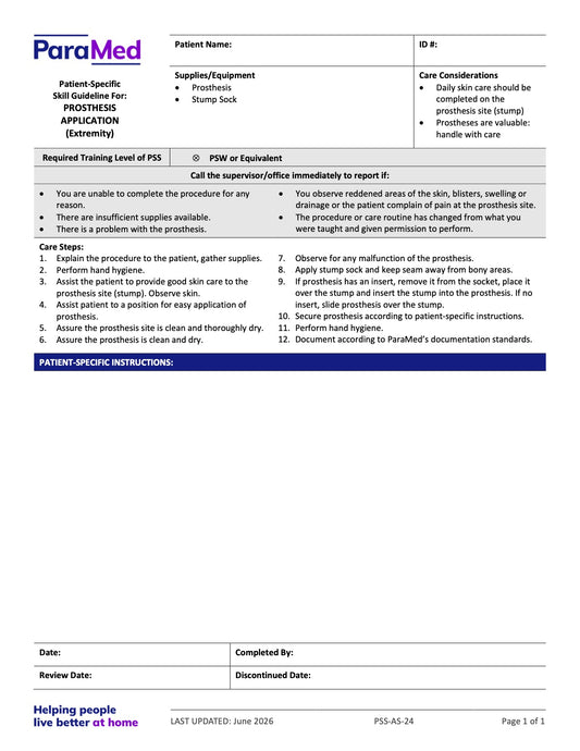 Prosthesis Application (Skill Guideline) - page 1