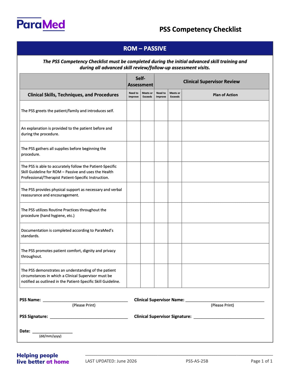 ROM - Passive (Competency Checklist) - page 1