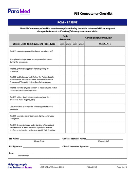 ROM - Passive (Competency Checklist) - page 1