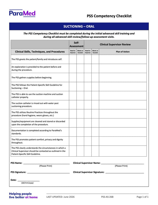 Suctioning - Oral (Competency Checklist) - page 1