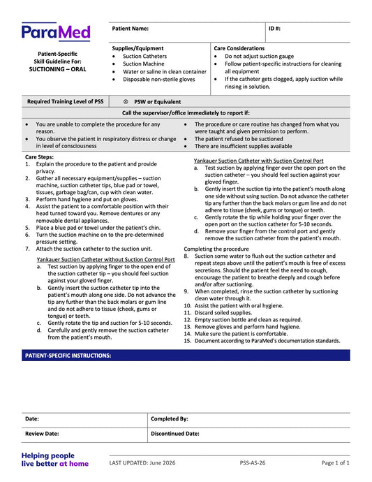 Suctioning - Oral (Skill Guideline) - page 1