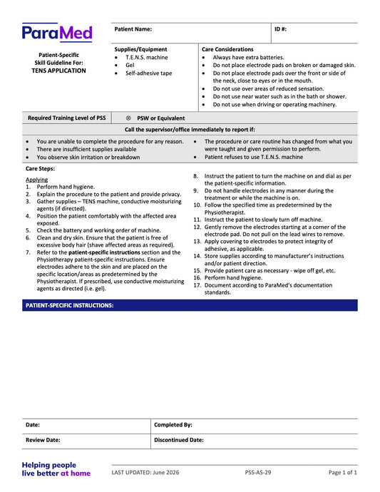 TENS Application (Skill Guideline) - page 1