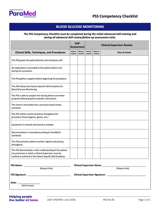 Blood Glucose Monitoring (Competency Checklist) - page 1