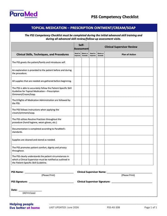 Topical Medication - Prescription Ointment/Cream/Soap (Competency Checklist) - page 1