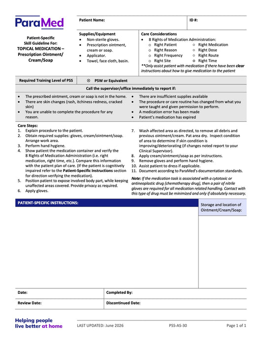 Topical Medication - Prescription Ointment/Cream/Soap (Skill Guideline) - page 1