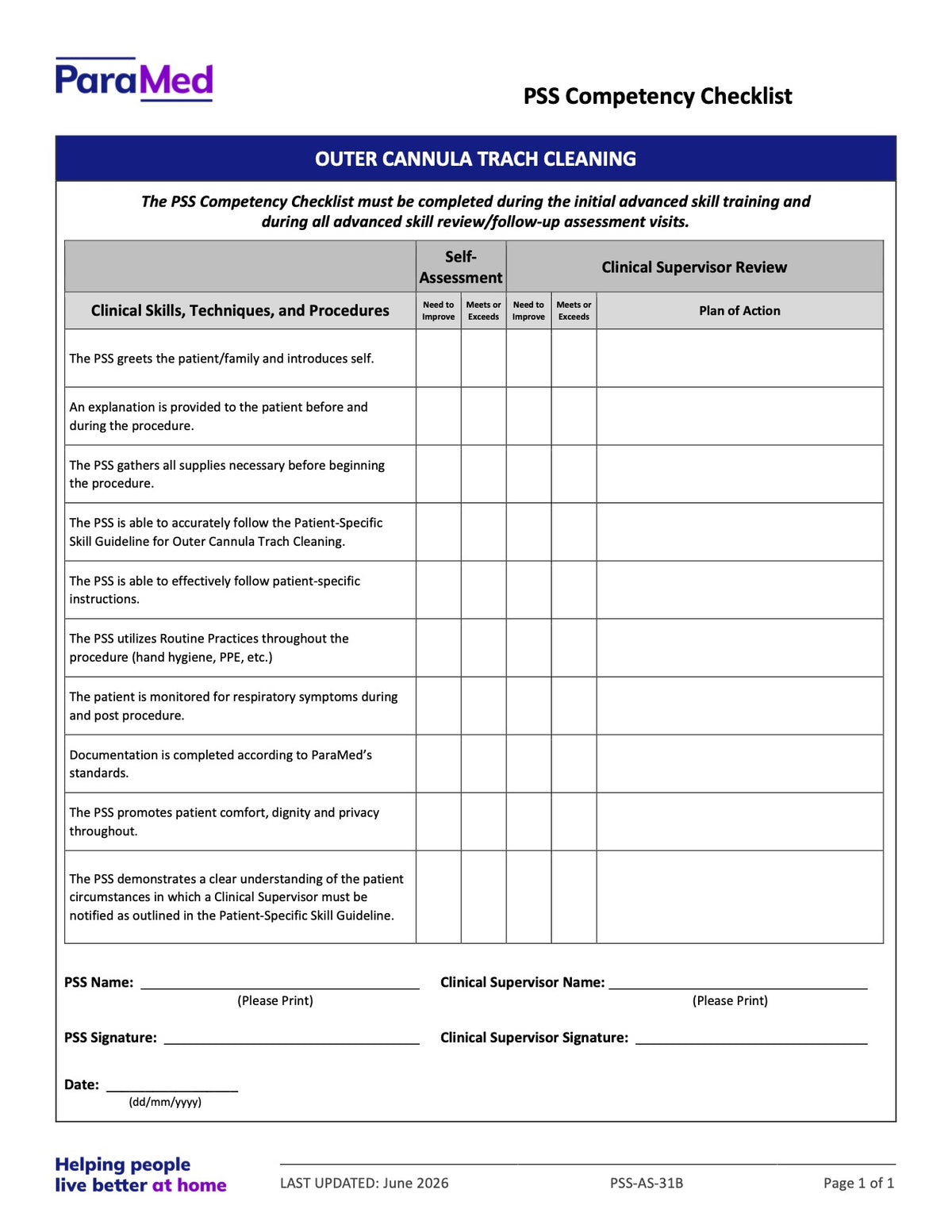 Outer Cannula Trach Cleaning (Competency Checklist) - page 1