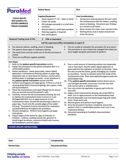 Outer Cannula Trach Cleaning (Skill Guideline) - page 1