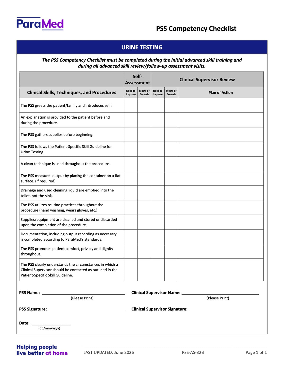 Urine Testing (Competency Checklist) - page 1