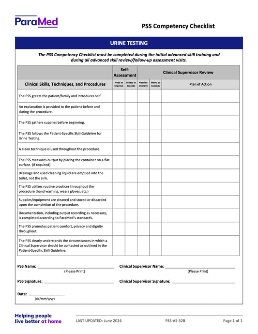 Urine Testing (Competency Checklist) - page 1
