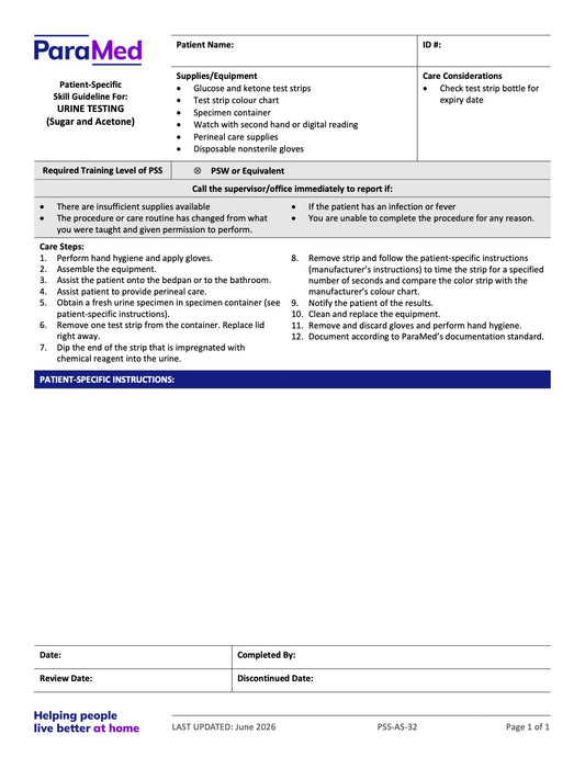 Urine Testing (Skill Guideline) - page 1