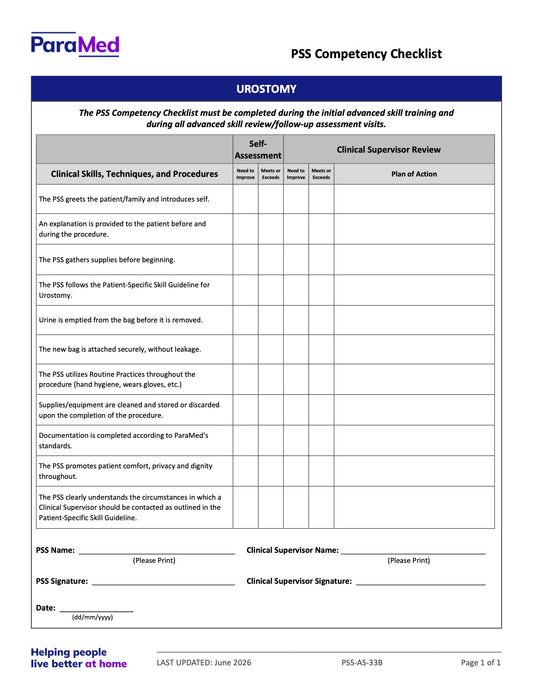 Urostomy (Competency Checklist) - page 1