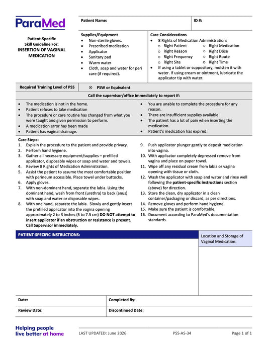 Insertion of Vaginal Medication (Skill Guideline) - page 1