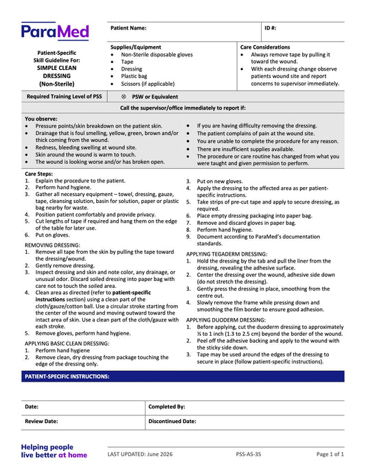 Simple Clean Dressing (Non-Sterile) (Skill Guideline) - page 1