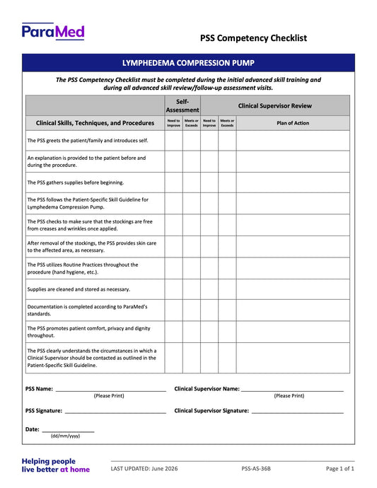Lymphedema Compression Pump (Competency Checklist) - page 1