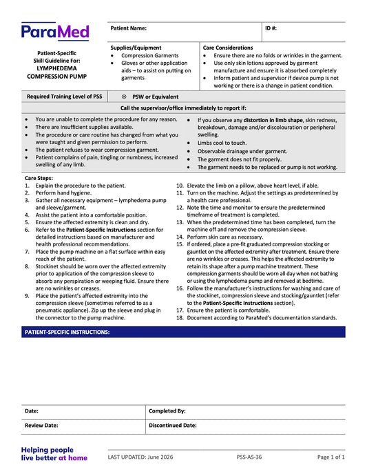 Lymphedema Compression Pump (Skill Guideline) - page 1