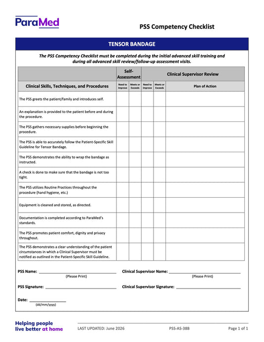 Tensor Bandage (Competency Checklist) - page 1