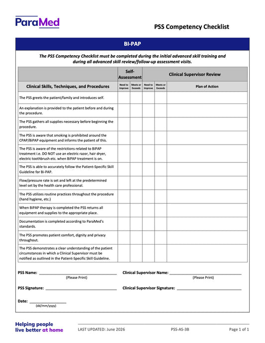 Bi-PAP (Competency Checklist) - page 1