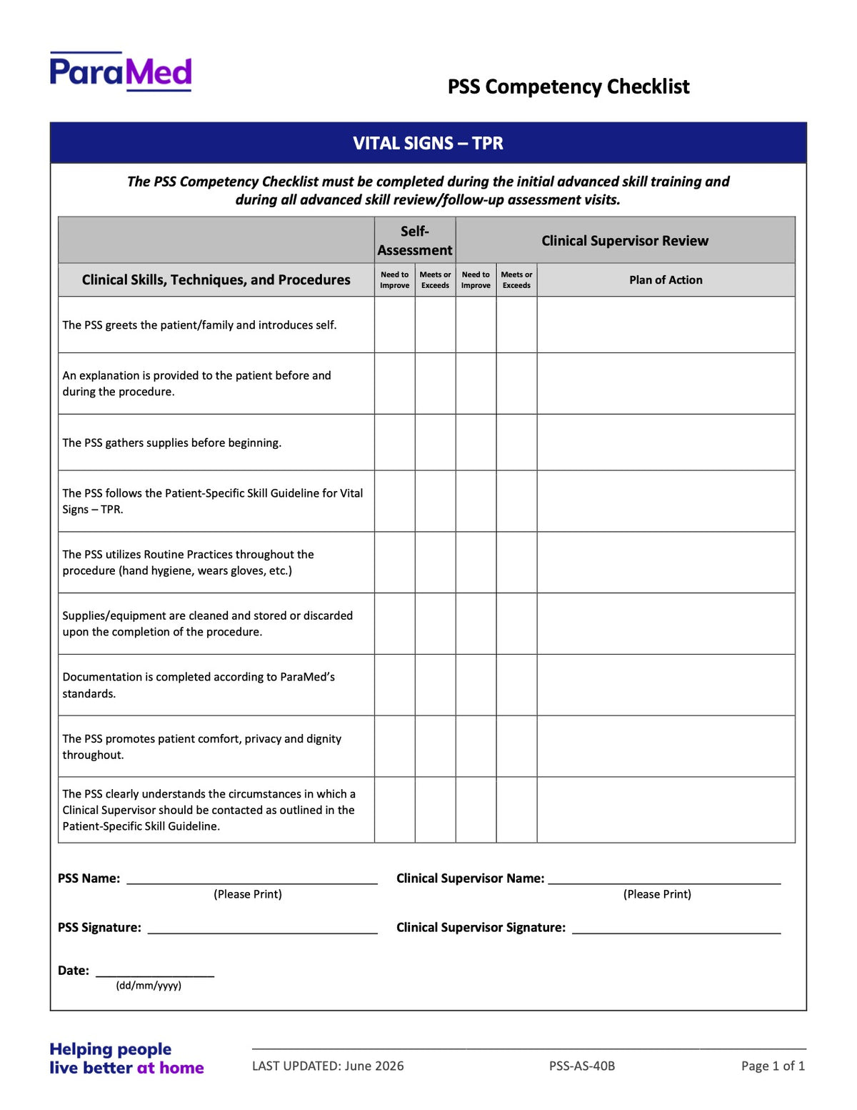 Vital Signs - TPR (Competency Checklist) - page 1