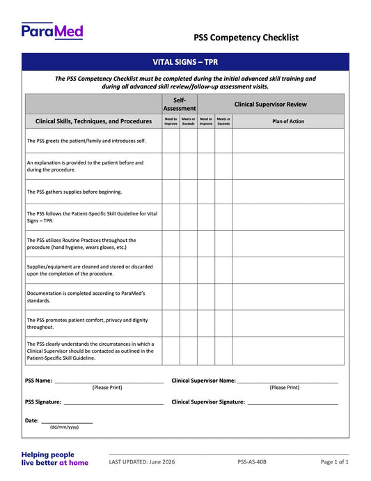 Vital Signs - TPR (Competency Checklist) - page 1
