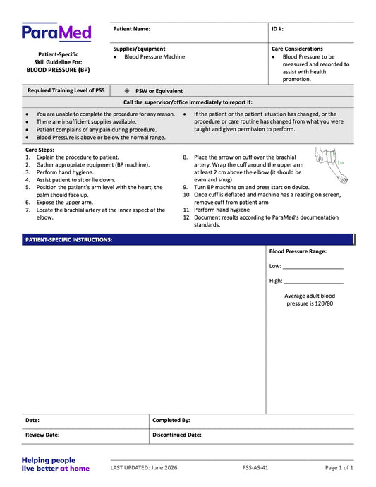 Blood Pressure (BP) (Skill Guideline) - page 1
