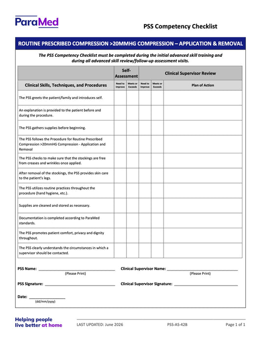 Routine Prescribed 20mmhg Compression (Competency Checklist) - page 1