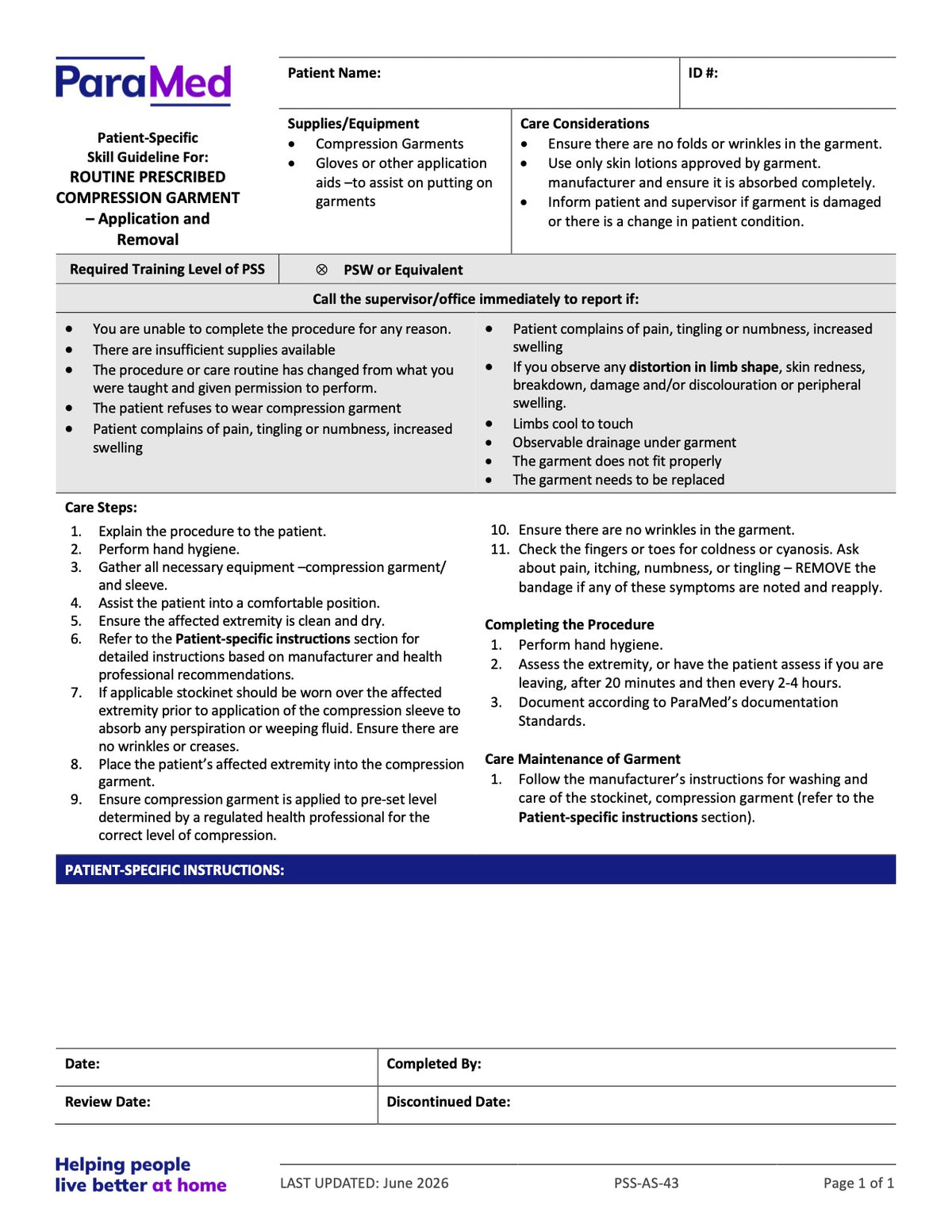 Routine Prescribed Compression Garment (Skill Guideline) - page 1