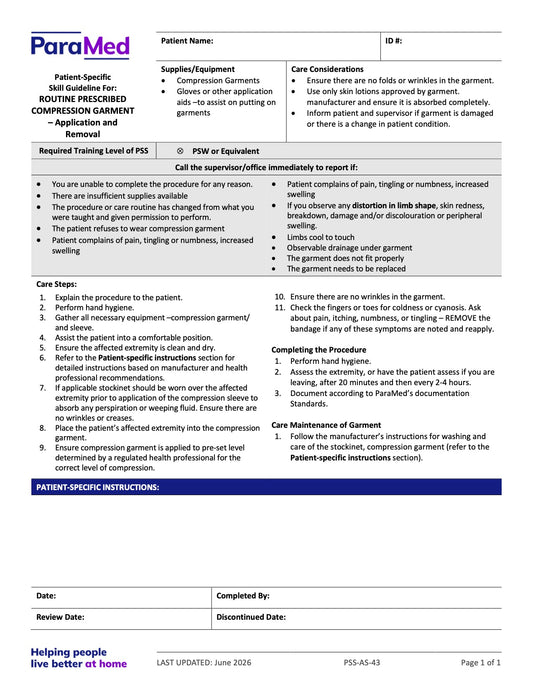 Routine Prescribed Compression Garment (Skill Guideline) - page 1