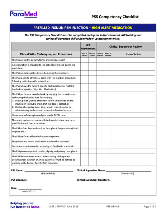 Prefilled Insulin Pen Injection (Competency Checklist) - page 1