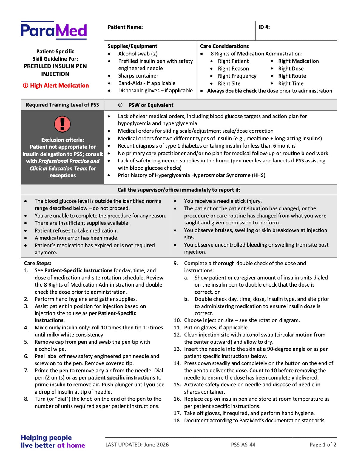 Prefilled Insulin Pen Injection (Skill Guideline) - page 1