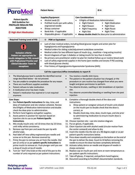 Prefilled Insulin Pen Injection (Skill Guideline) - page 1