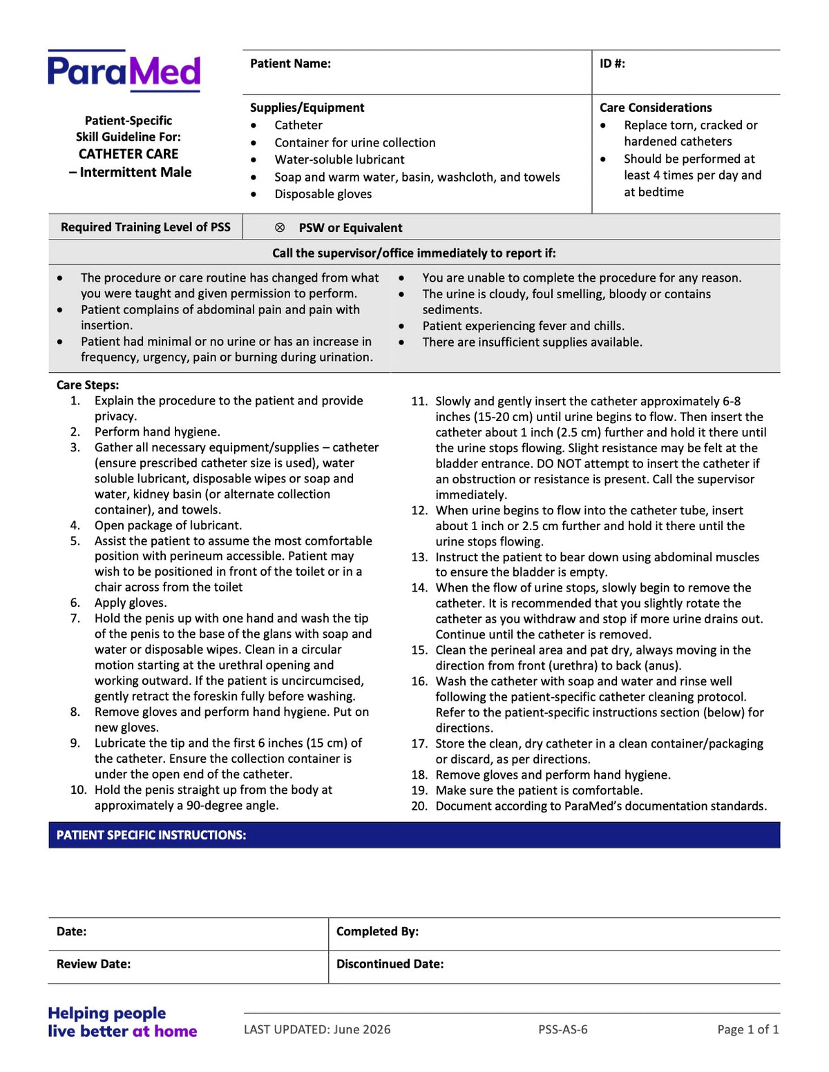 Catheter Care – Intermittent - Male (Skill Guideline) - page 1