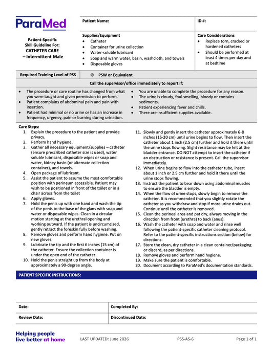 Catheter Care – Intermittent - Male (Skill Guideline) - page 1