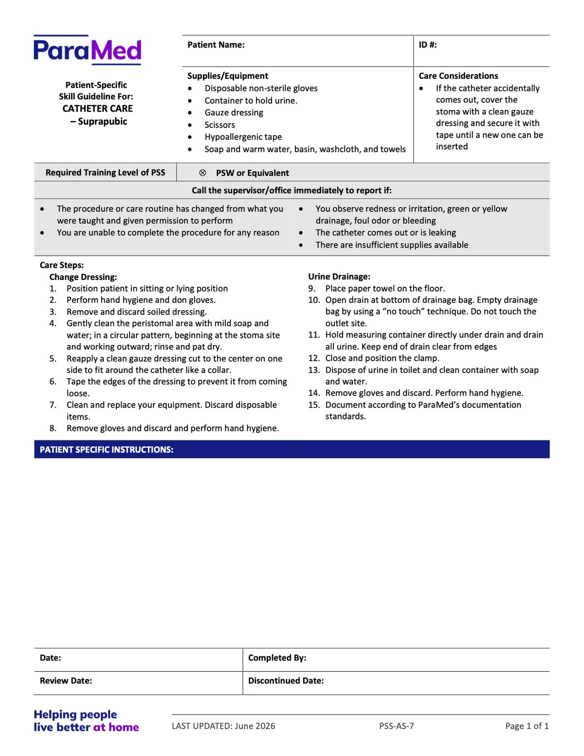 Catheter Care – Suprapubic (Skill Guideline) - page 1