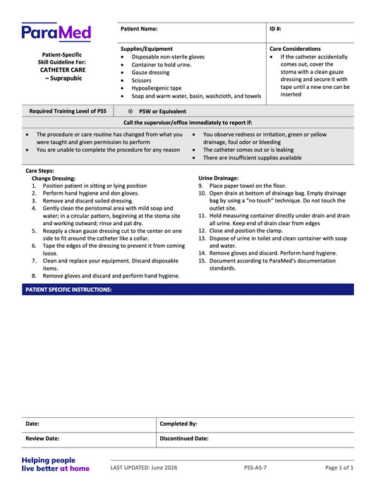 Catheter Care – Suprapubic (Skill Guideline) - page 1