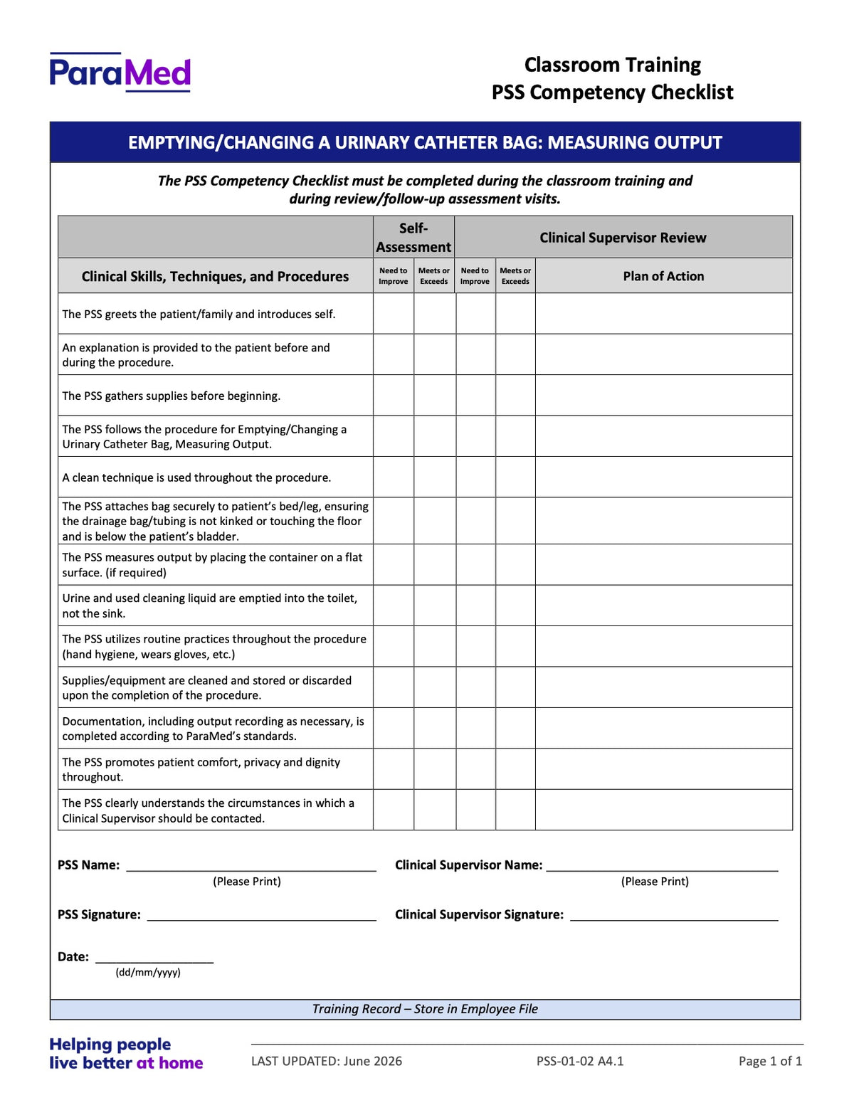 PSS-CC - PSS Orientation/Skills Lab/Annual Skills Renewal (Competency Checklists Bundle)