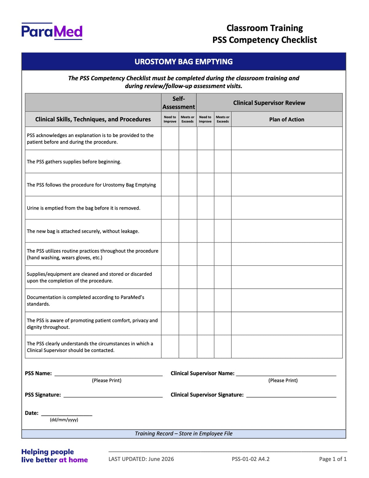 PSS-CC - PSS Orientation/Skills Lab/Annual Skills Renewal (Competency Checklists Bundle)