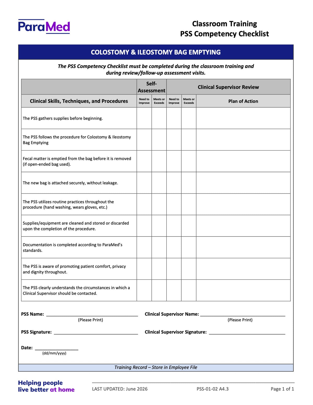 PSS-CC - PSS Orientation/Skills Lab/Annual Skills Renewal (Competency Checklists Bundle)