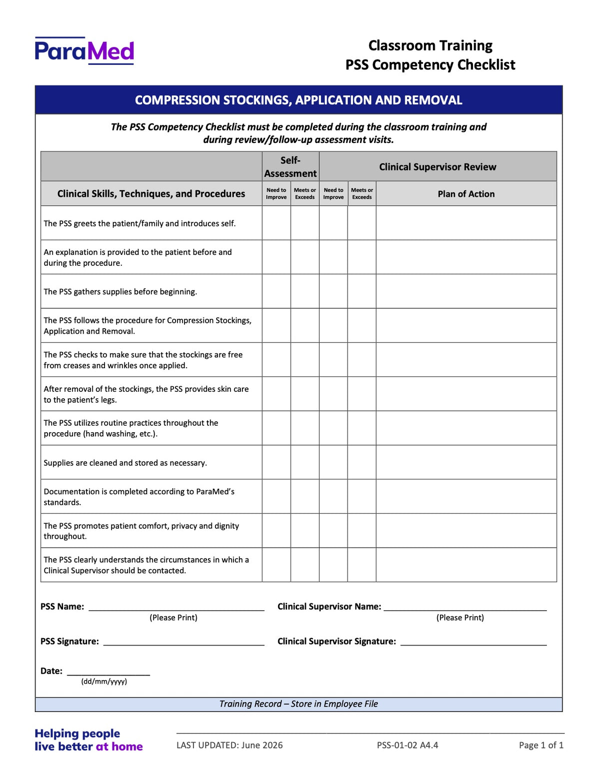PSS-CC - PSS Orientation/Skills Lab/Annual Skills Renewal (Competency Checklists Bundle)
