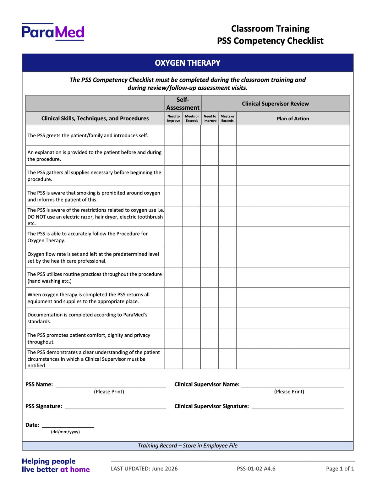 PSS-CC - PSS Orientation/Skills Lab/Annual Skills Renewal (Competency Checklists Bundle)