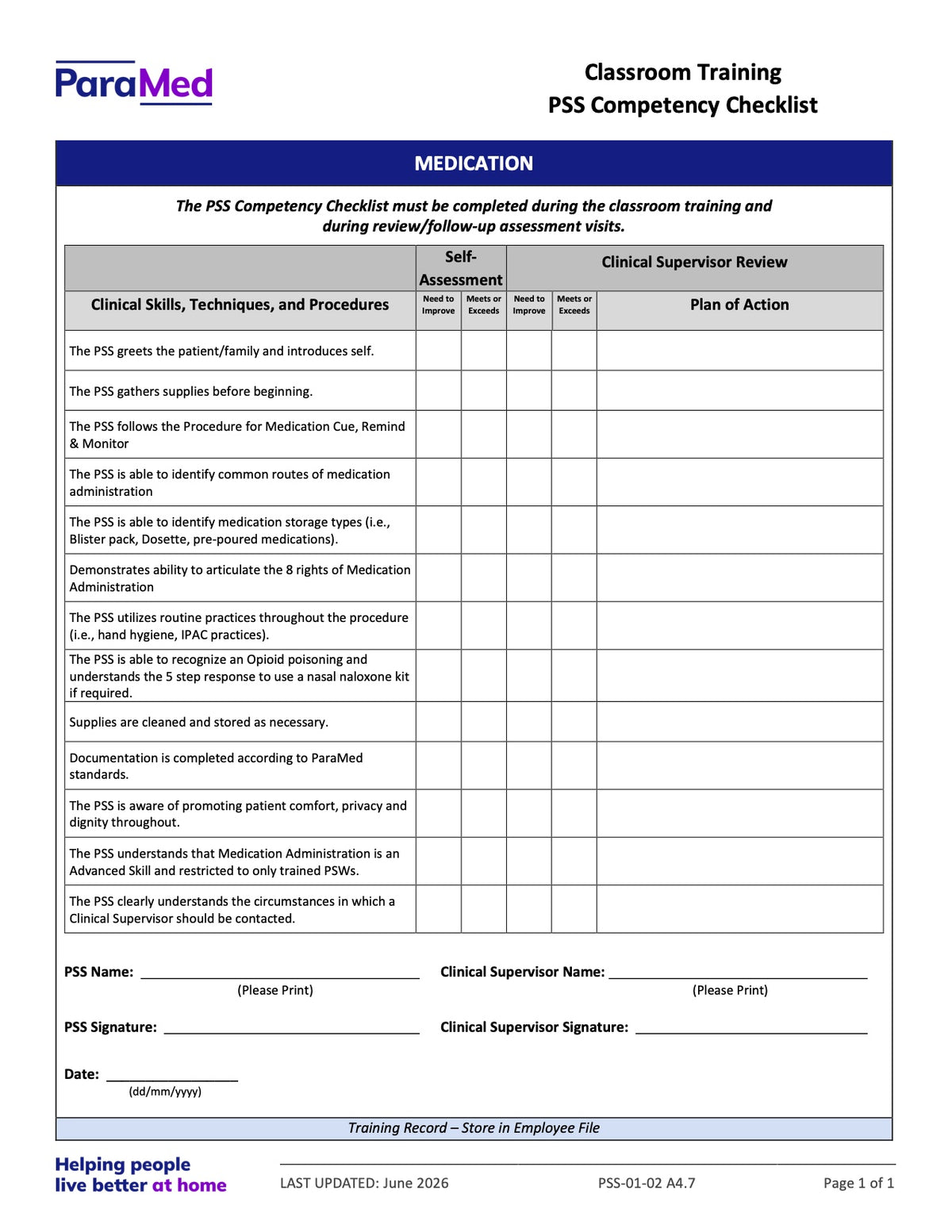 PSS-CC - PSS Orientation/Skills Lab/Annual Skills Renewal (Competency Checklists Bundle)